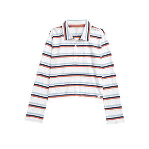 Treasure & Bond Kids Crop Shirt White Multi Stripe Button Half-Placket Size M